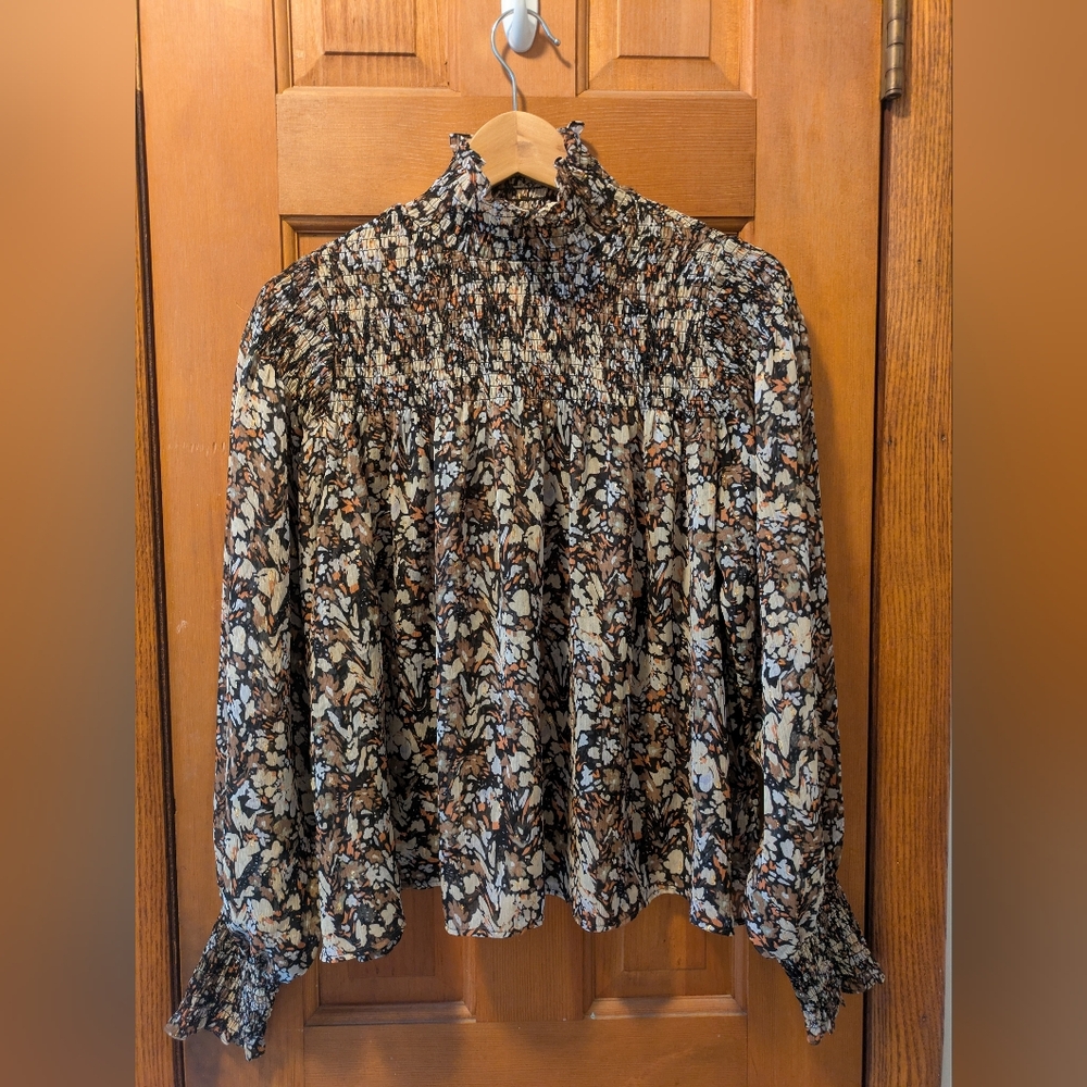 House of Harlow 1960 Black and Cream Floral Blouse
